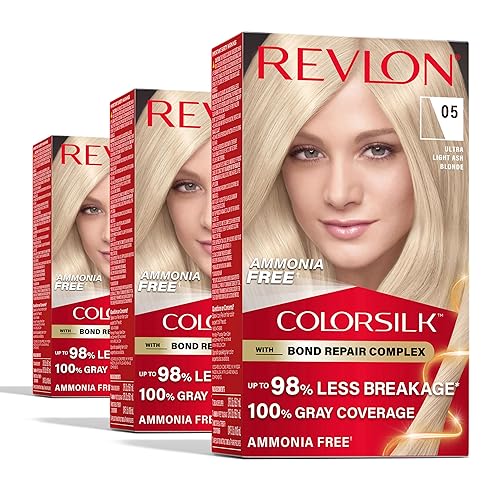 Revlon ColorSilk with Bond Repair Complex, Blonde Permanent Hair Color, 100% Gray Coverage, Ammonia Free Hair Dye, Vegan Keratin, 05 Ultra Light Ash