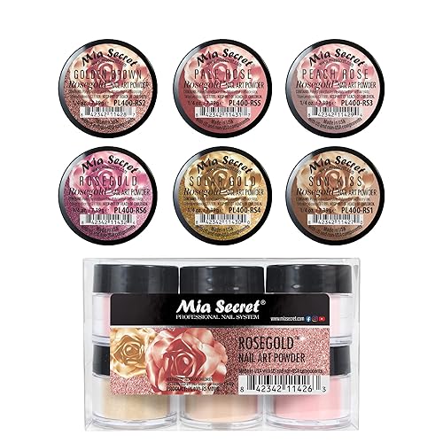 Mia Secret Colored Acrylic Nail Art Powder Collection - Rosegold, 6PC