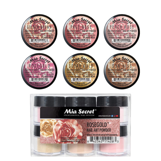 Mia Secret Colored Acrylic Nail Art Powder Collection - Rosegold, 6PC
