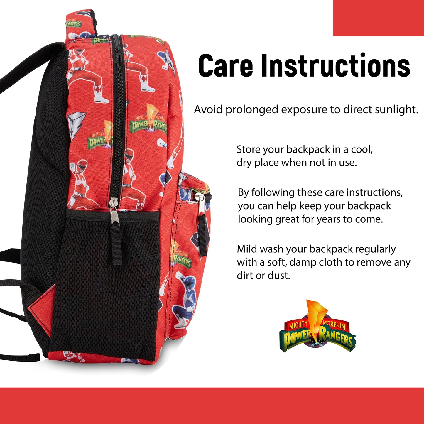 Power Rangers Classic Allover Backpack - Red, Pink, Black, Green Yellow and Green Ranger - Official School Bookbag (Red)