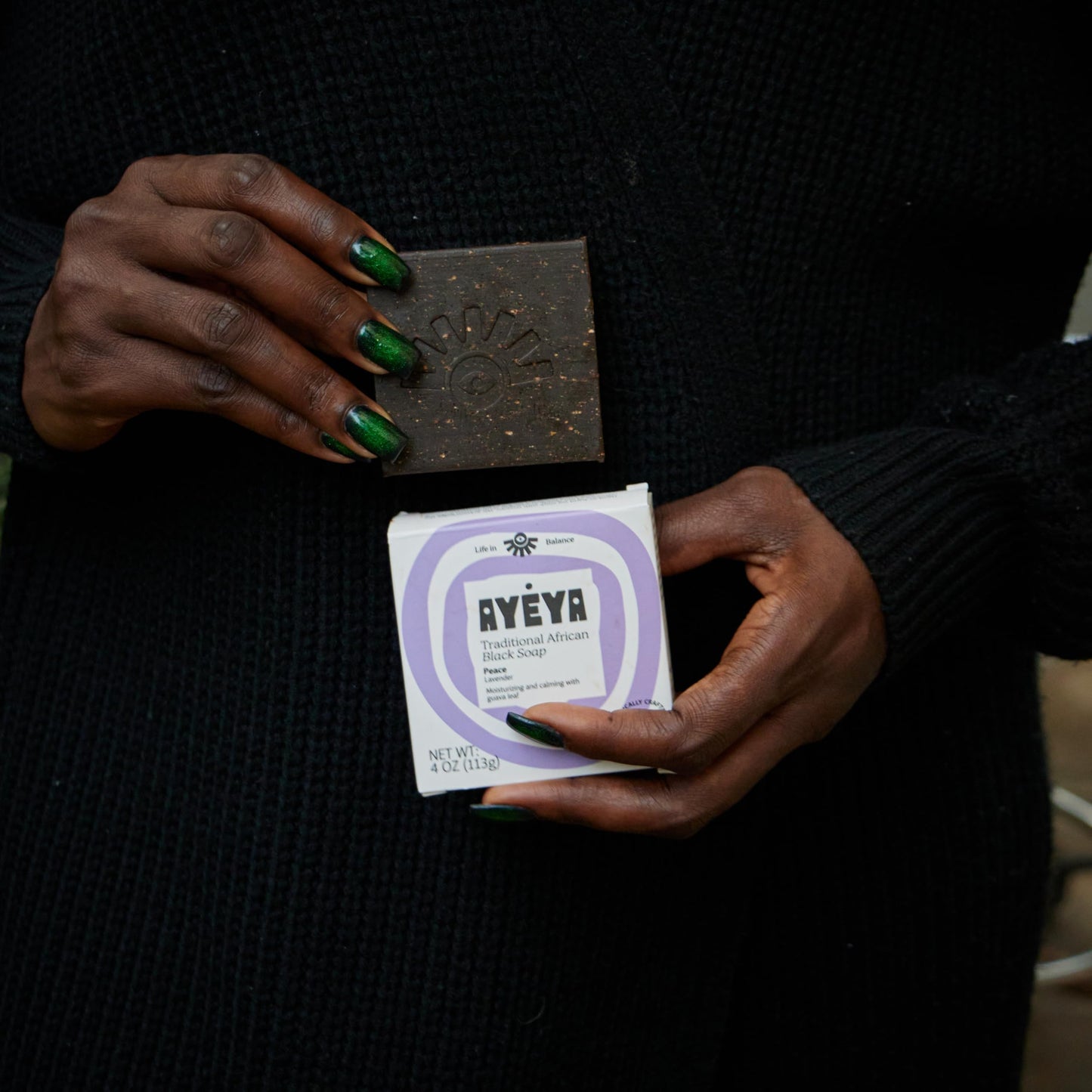 AYÉYA African Black Soap Bar, Lavender (Peace) - Exfoliating Bar Soap for Dry, Combination, Sensitive, Acne-Prone Skin, 4 Oz