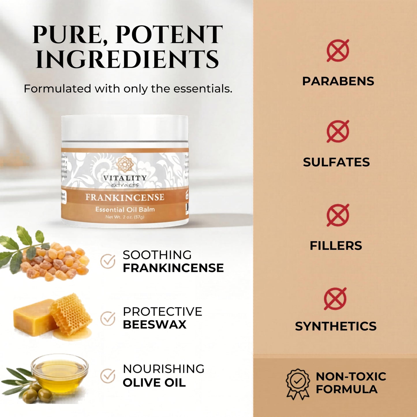 Vitality Extracts Frankincense Essential Oil Balm (2oz) - Boswellia Serrata, Beeswax & Vitamin E, Deep Moisturizing Skin Balm for Dry, Cracked Skin Beauty and Personal Care Vitality