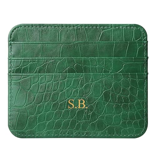 personalisa gold silver initial letters credit card holder wallet, pu leather ultra slim thin minimalist case protector, front pocket wallets for…