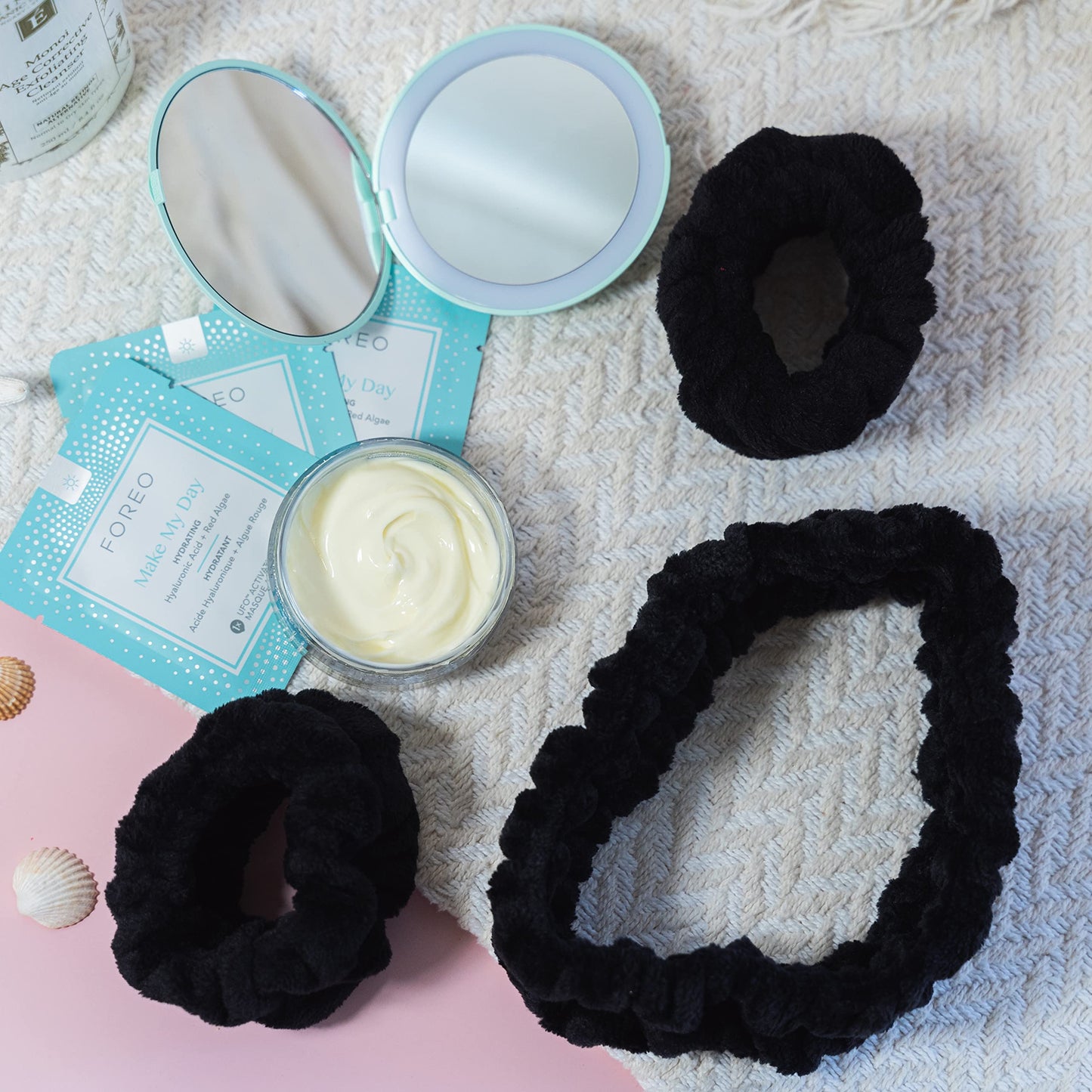 FROG SAC Puffy Spa Headband and Wristbands for Face Washing, Fuzzy Skincare Headbands for Women, Soft Makeup Skin Care Hair Accessories for Girls