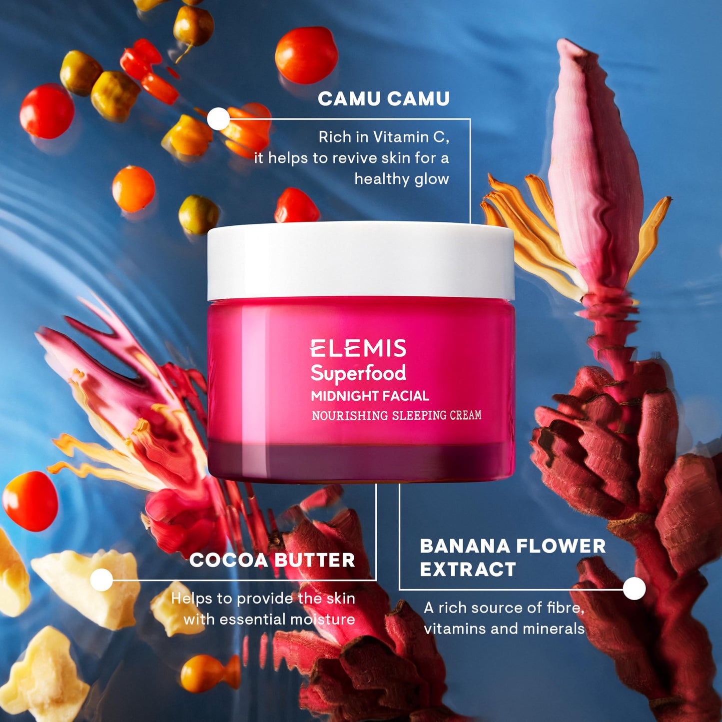 ELEMIS Superfood Midnight Facial - Lightweight Overnight Facial Cream, Prebiotic-Infused Hydrating Gel, Vitamin C Camu Camu Moisturizer, Omega Rich