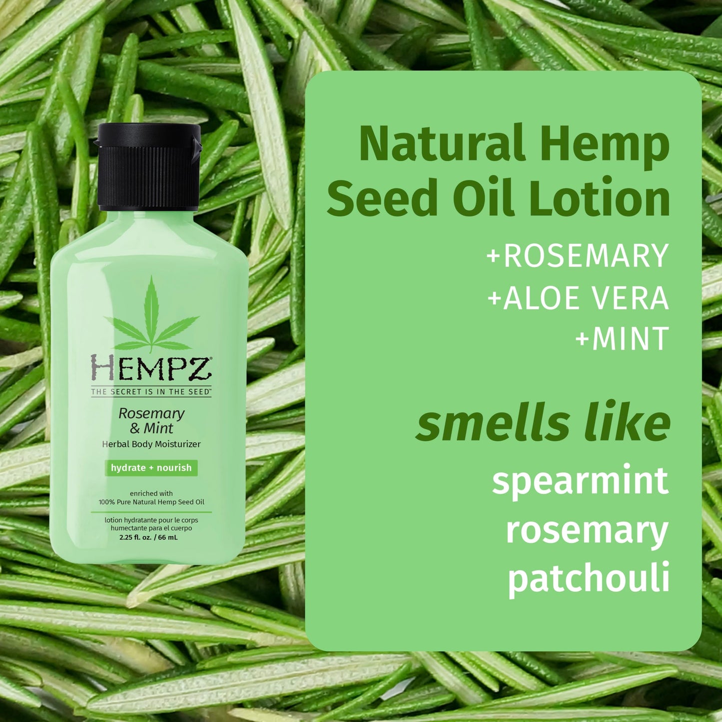 HEMPZ Herbal Body Moisturizer, Rosemary & Mint Travel Mini 2.25 Oz - Hydrating Lotion Rich with Minerals, Vitamin C, & Hempseed Oil to Nourish