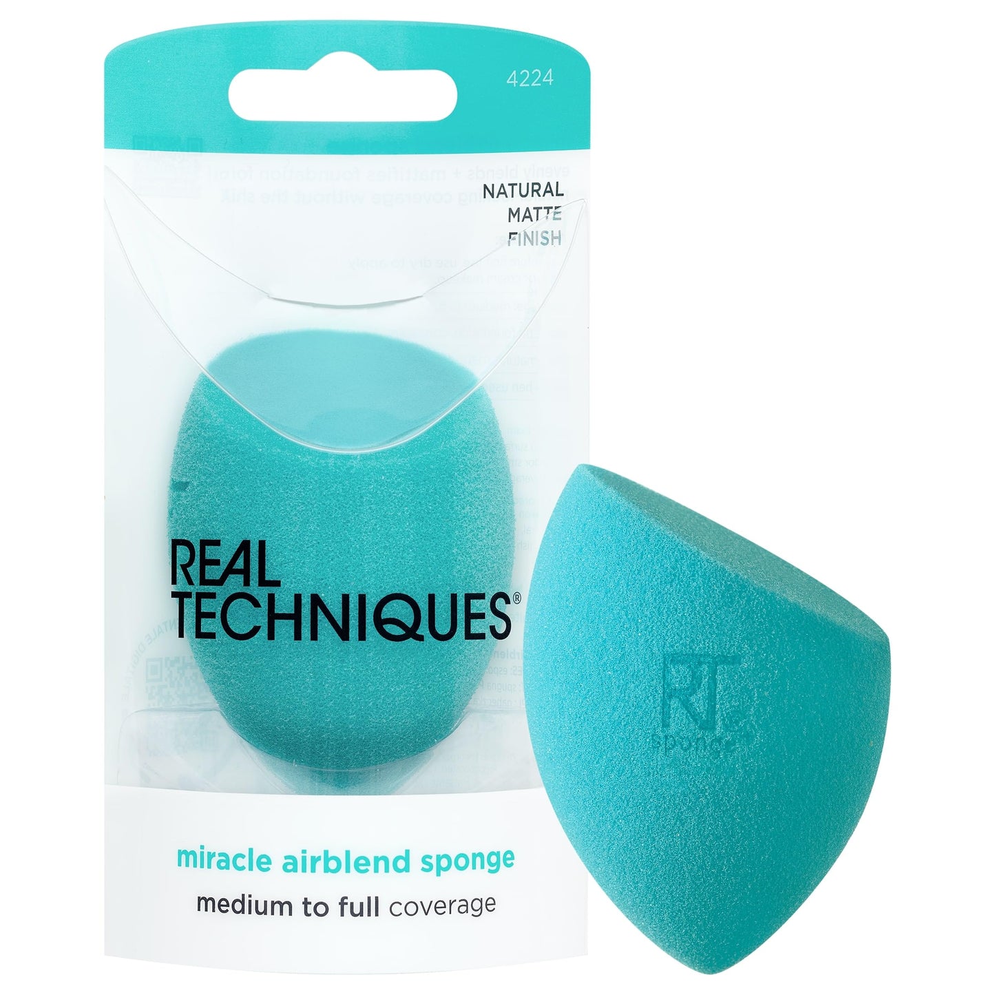 Real Techniques Miracle Airblend Sponge, Matte Makeup Blending Sponge, For Liquid, Cream, & Powder Products, Offers Medium To Full Coverage