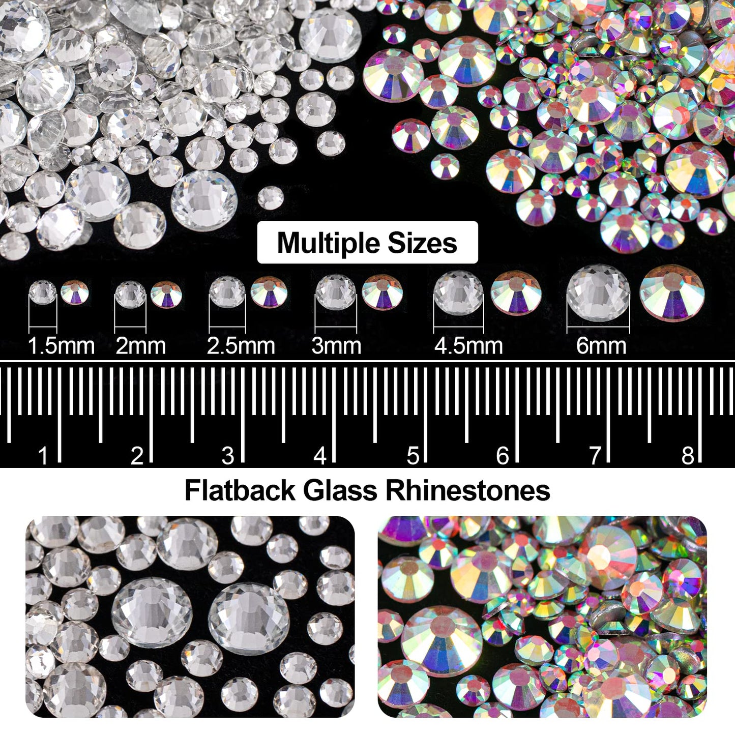 Flat Back Rhinestone Kits Colorful Rhinestones+Crystal AB&Transparent White Face Gems Nail Gem with Quick Dry Makeup Glue+Picker Pencil+Tweezer