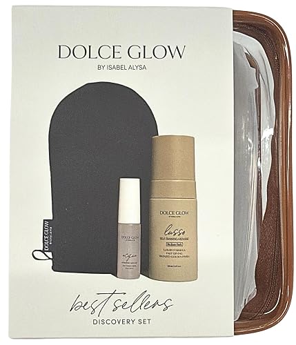 Dolce Glow Bestsellers Discovery Set, Self-Tanning Mousse & Hydrating Face Mist with Application Mitt and Travel Bag