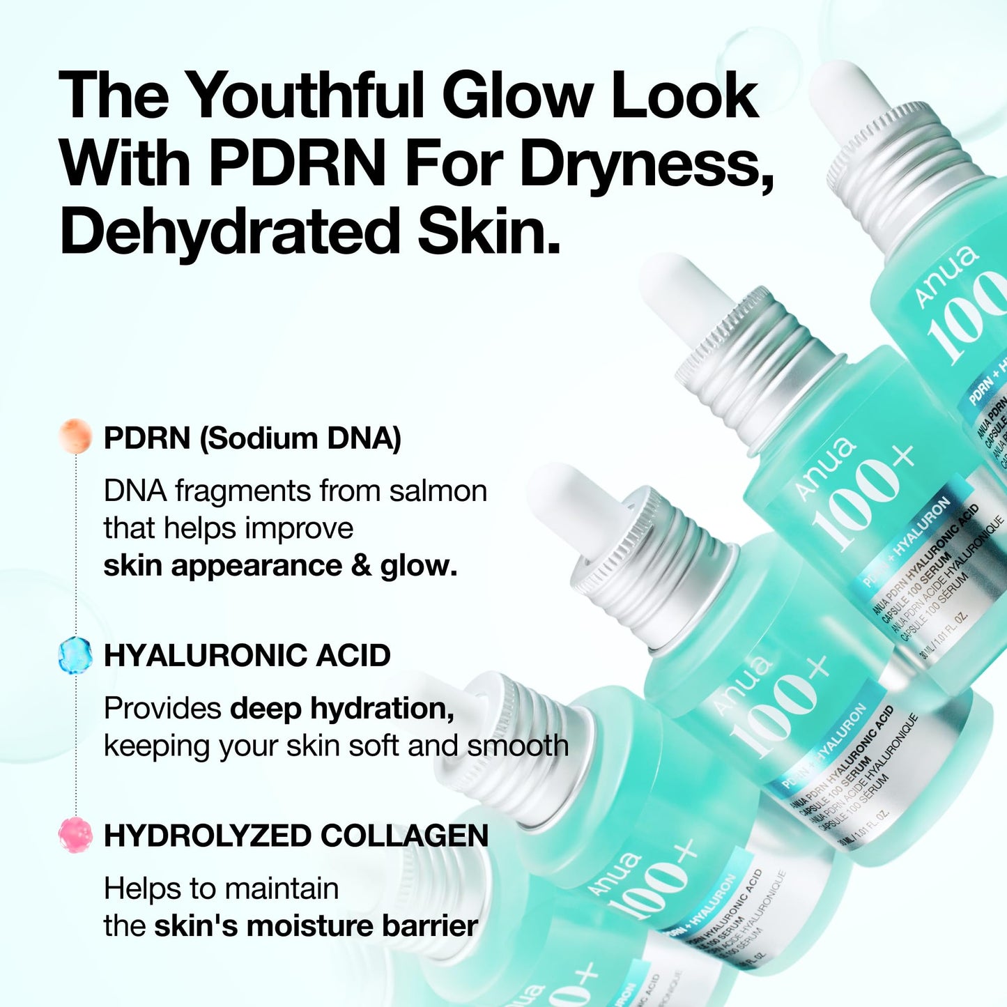 Anua PDRN Hyaluronic Acid Capsule 100 Serum, Radiant Face Serum, Salmon DNA, Hyaluronic Acid, Hydration, Moisture Plumping Effect, Lightweight, Glass Beauty and Personal Care ANUA