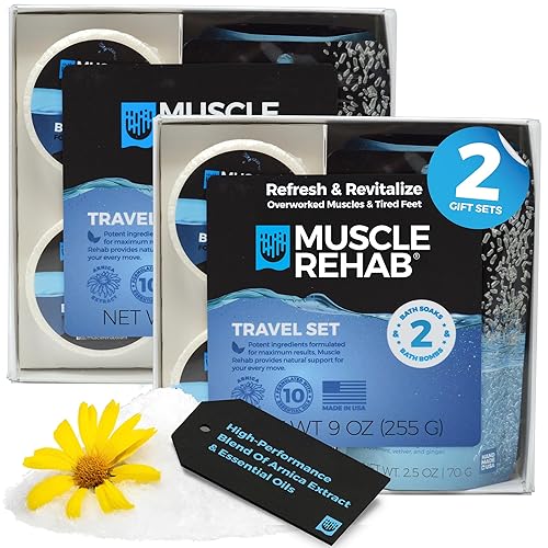 Muscle Rehab Sports Recovery Intro Gift Set (2) Sets- Fast-Absorbing Muscle Soak for Post-Workout or Run - Bath Bombs and Soak for Sore Muscles…