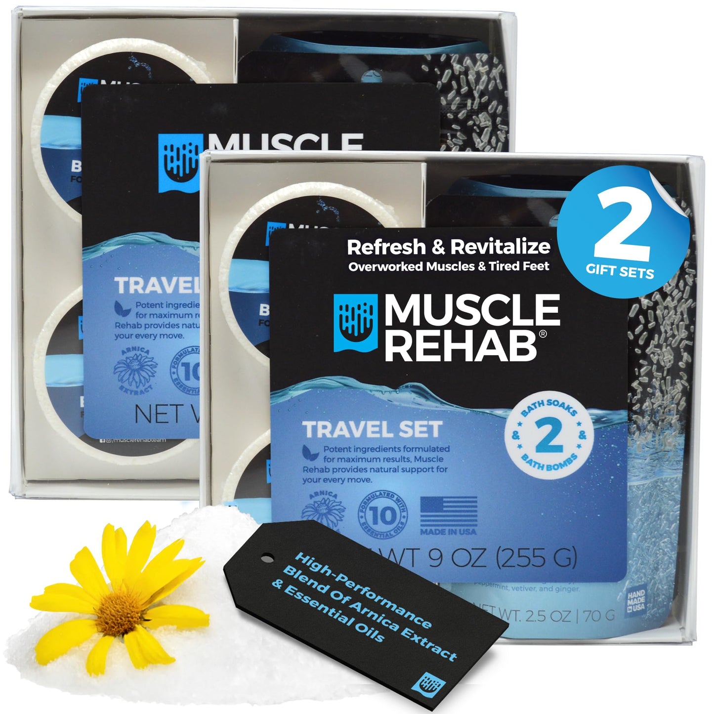 Muscle Rehab Sports Recovery Intro Gift Set (2) Sets- Fast-Absorbing Muscle Soak for Post-Workout or Run - Bath Bombs and Soak for Sore Muscles…