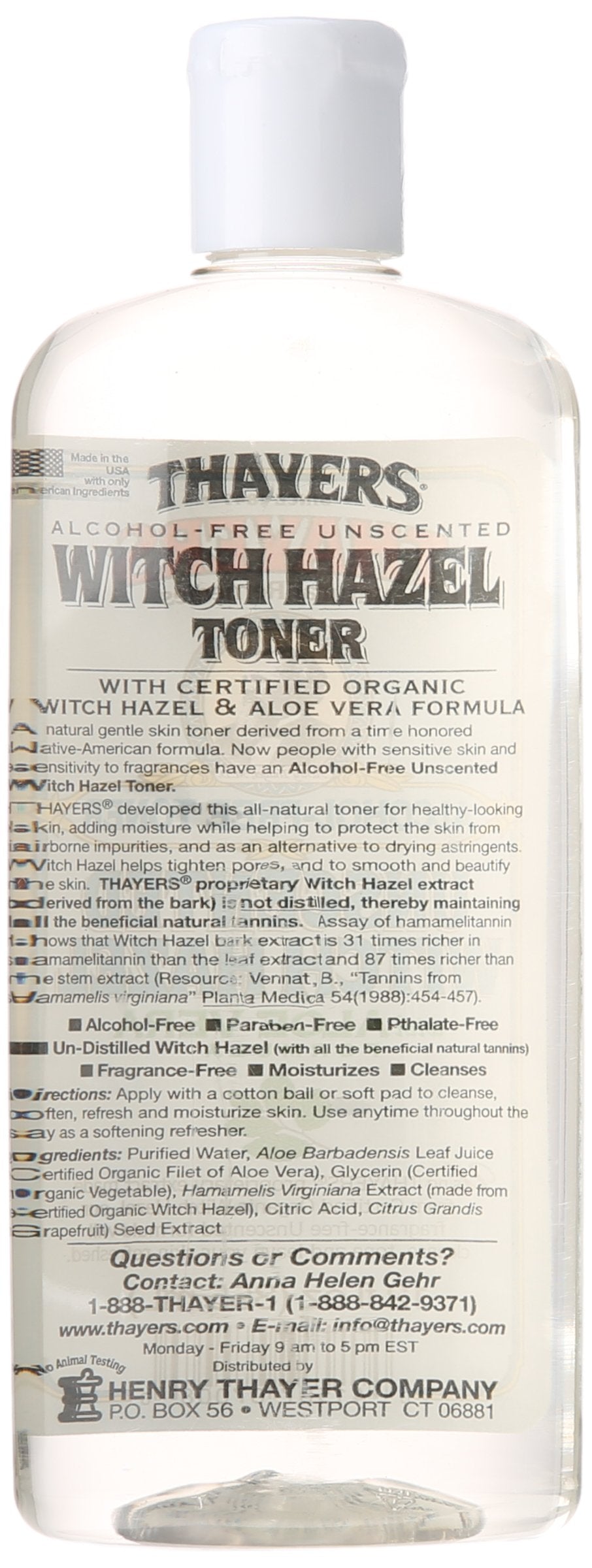 Thayers Alcohol-Free Witch Hazel Toner with Aloe Vera Formula, Unscented, 12 Fluid Ounce