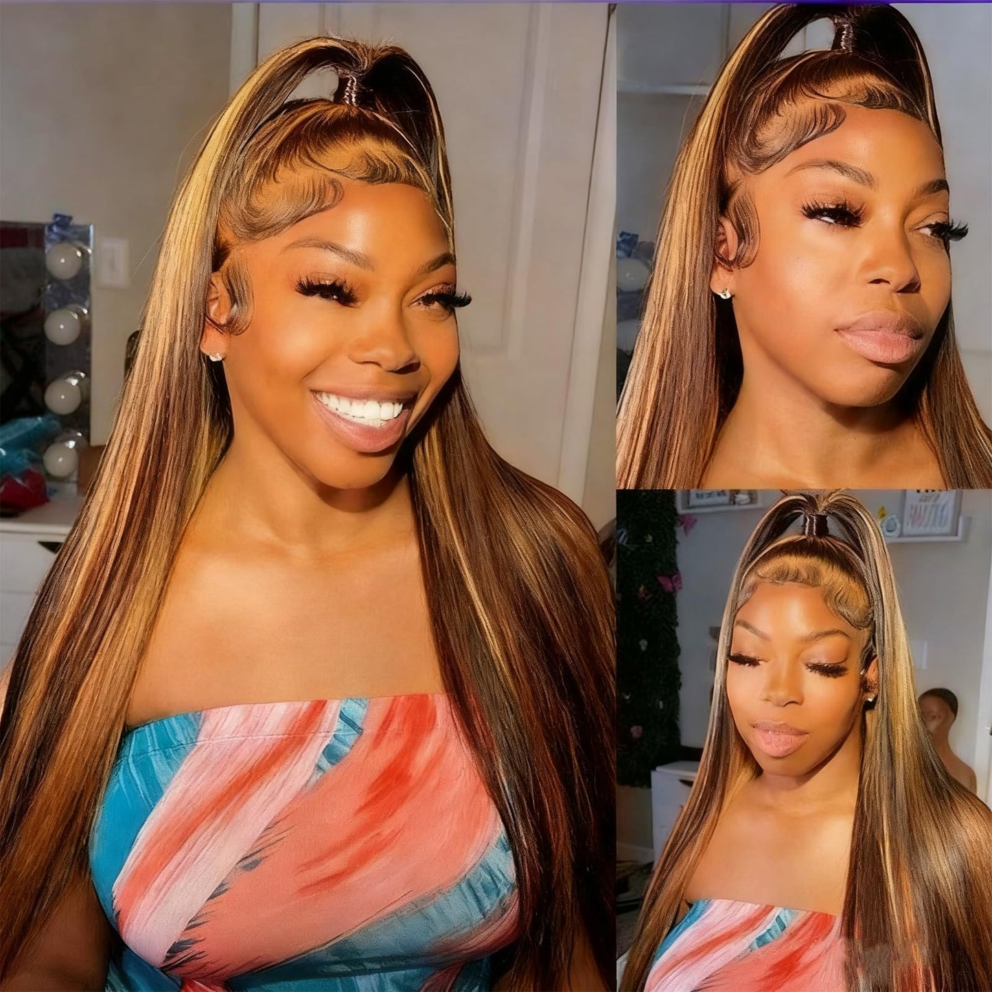 bunGiol Ombre HIghlight Lace Front Wig Human Hair Honey blonde 26 Inch 13x4 HD Transparent lace front wigs human hair #4/27 Colored Glueless Wig Beauty and Personal Care bunGiol