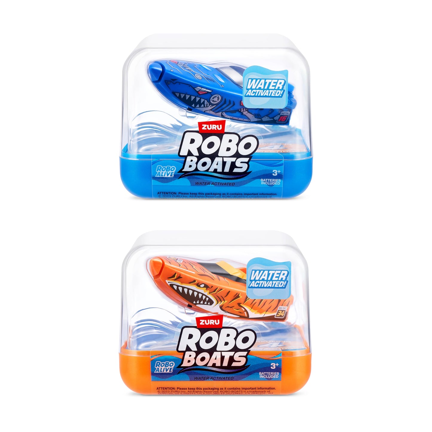 Robo Alive Robo Boats, Tiger Shark & Robo Shark Boat, 2 Pack, by ZURU Water Activated Boat Toy, (Amazon Exclusive)