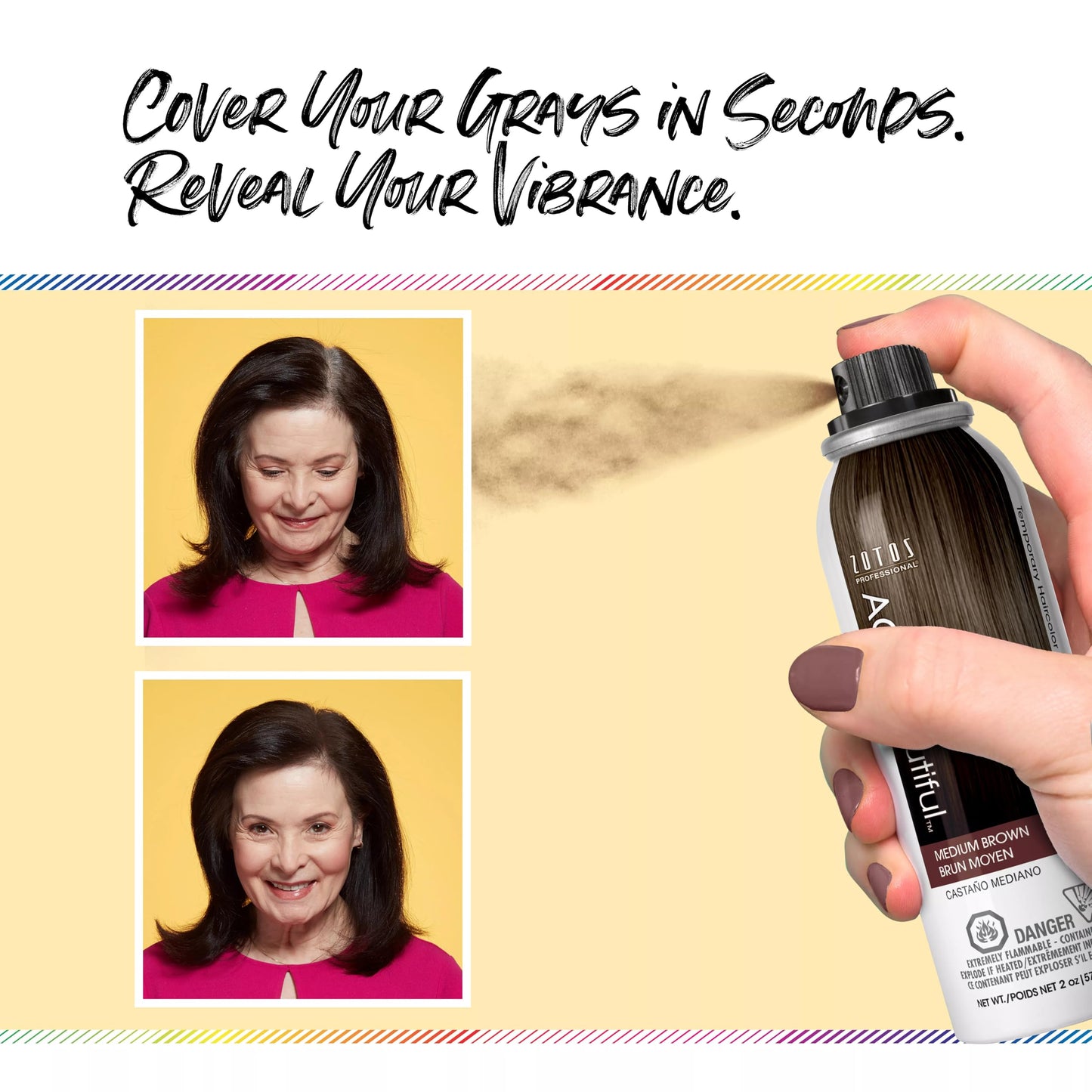 AGE beautiful Root Touch Up Hair Color Spray | Touch-Up Gray Concealer | Temporary Cover Up | Adds Volume & Covers Thinning Patches | Water, Sweat