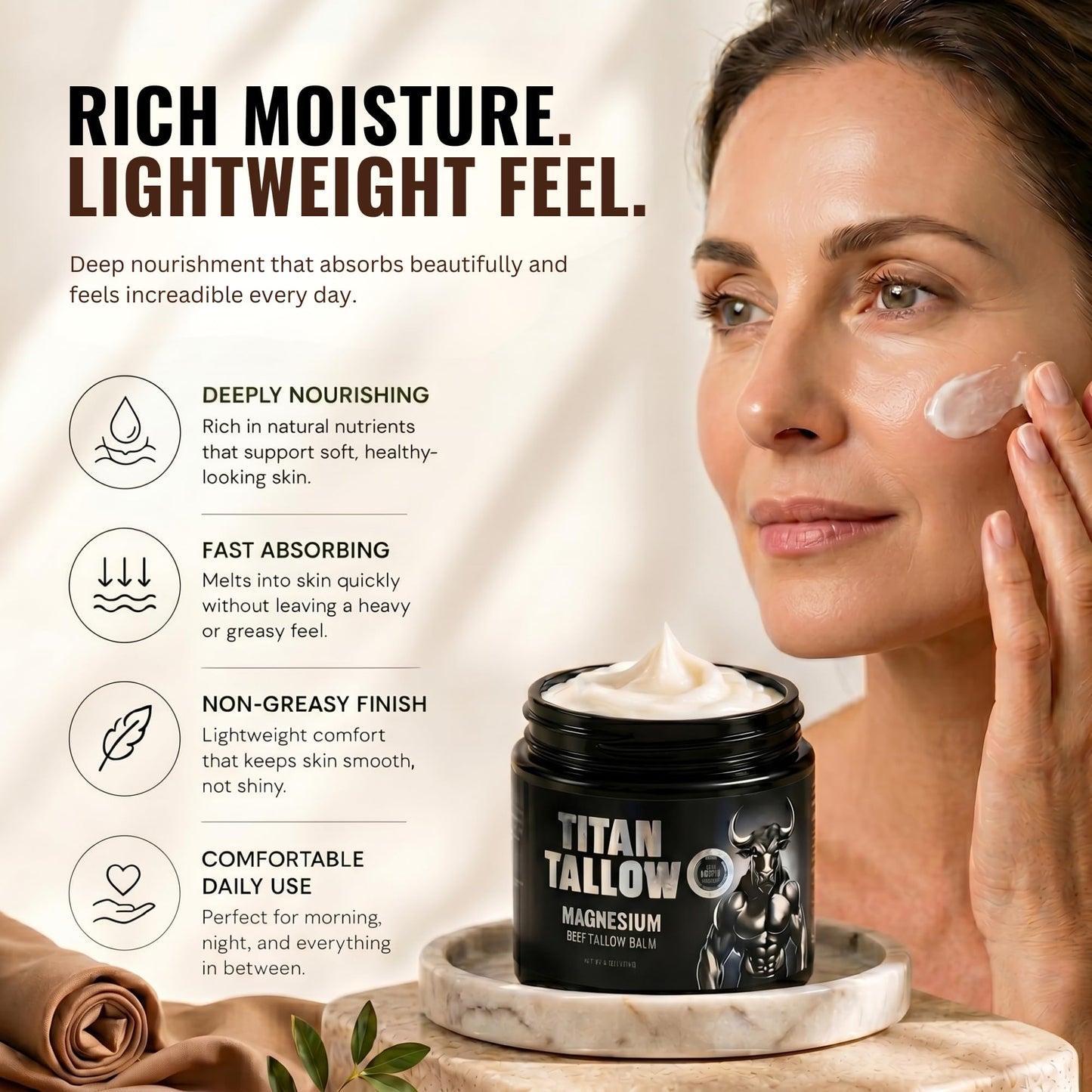 Titan Tallow Balm for Face and Body with Magnesium - Grass-Fed, Grass-Finished Beef Tallow Moisturizer with Manuka Honey, Jojoba Oil, Rosehip Oil