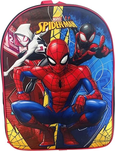 Ruz Spider-Man Kid's Licensed 15 Inch School Bag Backpack (Black-Red-Blue)