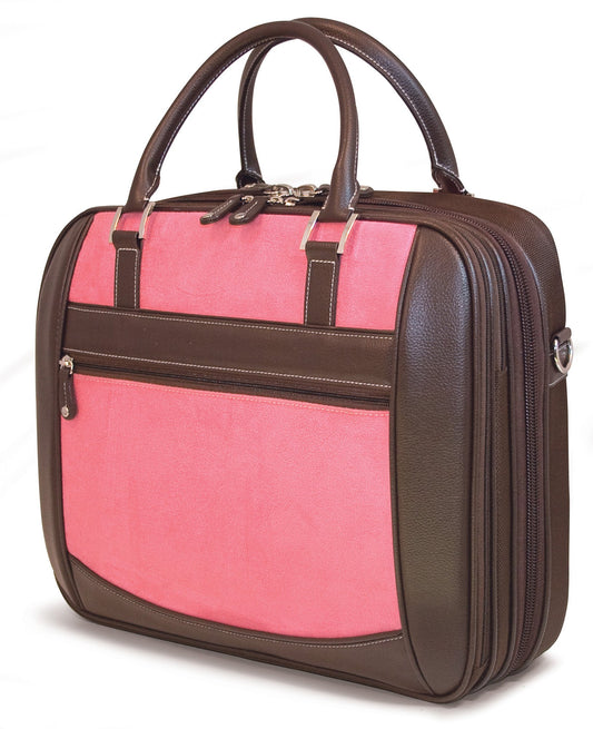 Mobile Edge Women's Laptop Briefcase Bag for 16" PC, Compatible with MacBook 17", Brown w/Pink, TSA-Friendly
