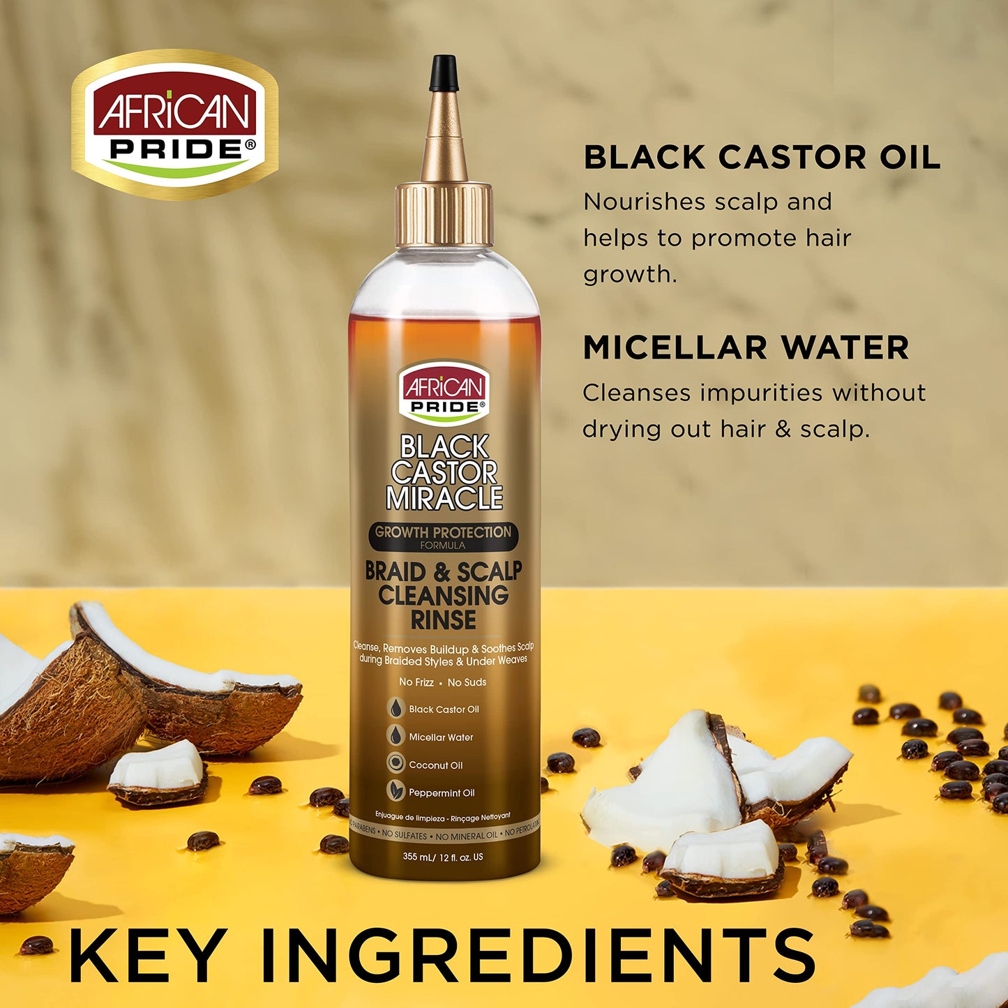 African Pride Black Castor Miracle Braid & Scalp Cleansing Rinse - Removes Hair Build Up & Soothes Scalp, No Frizz, Contains Black Castor Oil