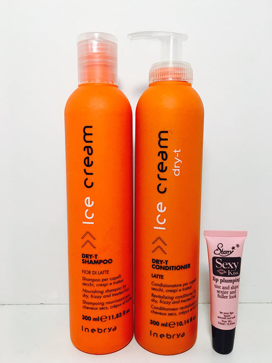 Inebrya Ice Cream Dry-t Shampoo Fior Di Late 11.83 Oz and Dry-t Conditioner Latte 11.83 OzFree Starry Lip Plumping Gloss 10Ml Beauty & Personal Care Ice Cream by Inebrya