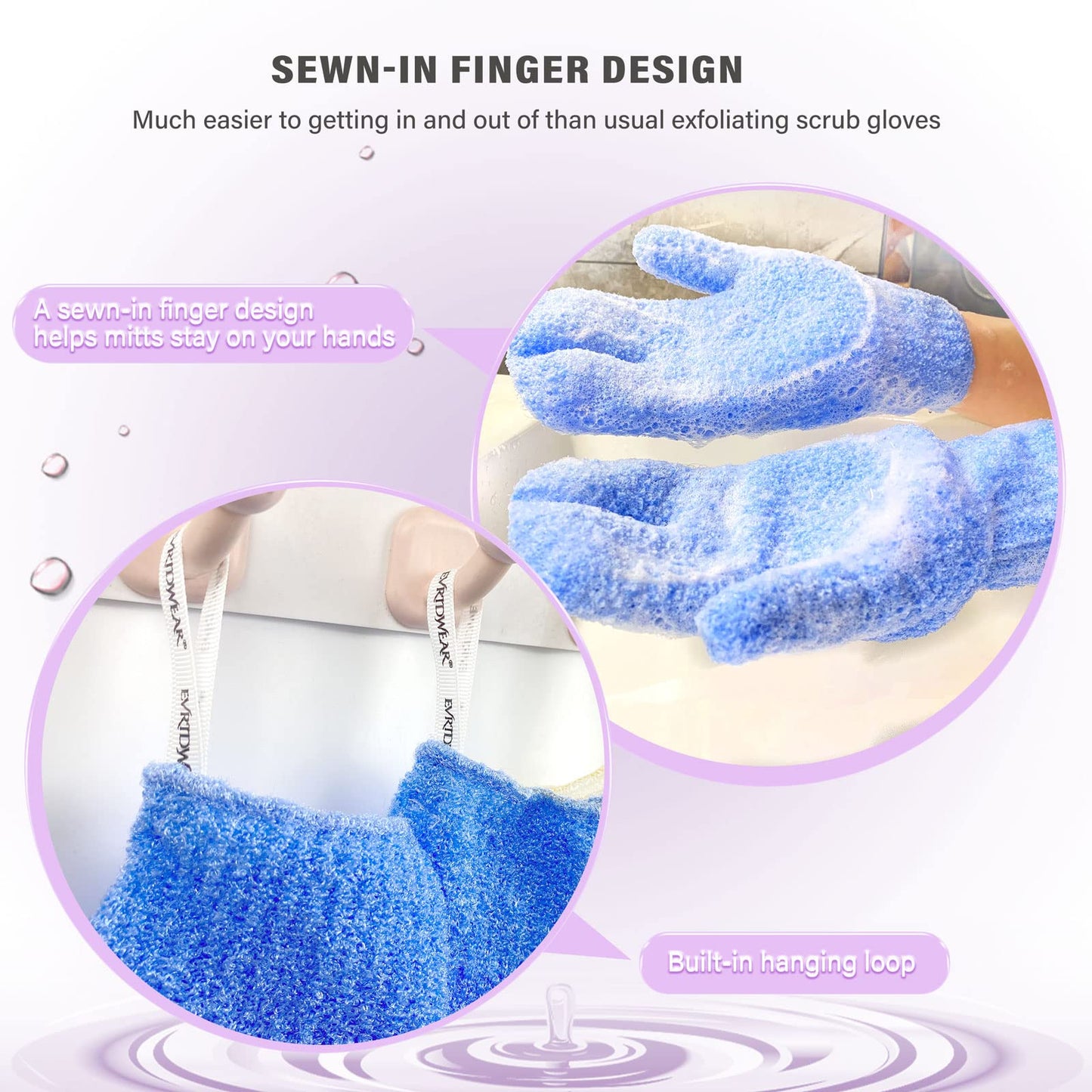 Evridwear Shower Exfoliating Mitts, Deep Cleanse Bathing Scrub Gloves Self Tan Scrubber Mitten Dead Skin Remover for Men and Women,1 Pair Moderate