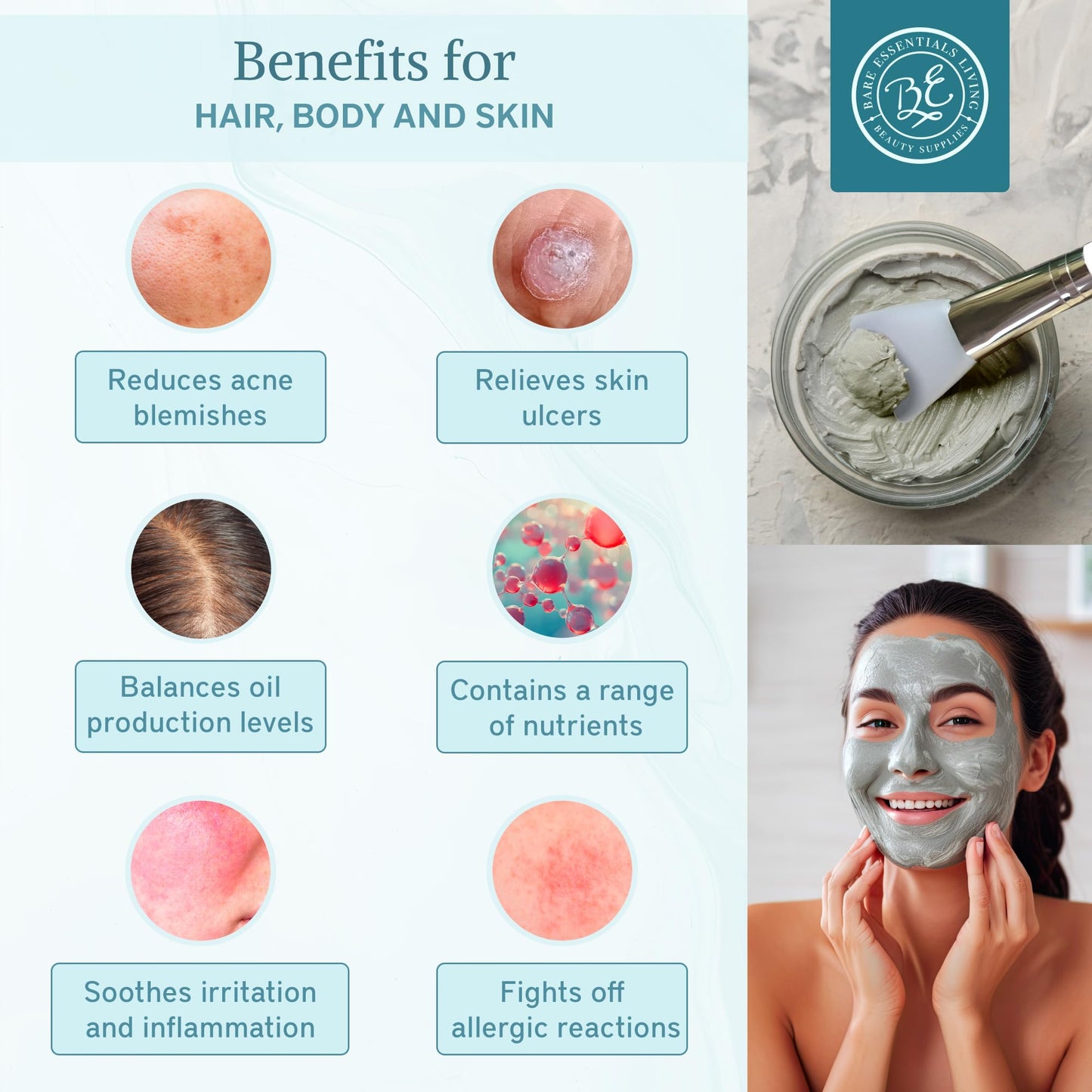 Bare Essentials Living - Bentonite Clay Powder (2lbs) Face Clay Mask, Bentonite Clay Detox for Skin, Clay Powder for Seed Bombs, Detox Bath, Cosmetic