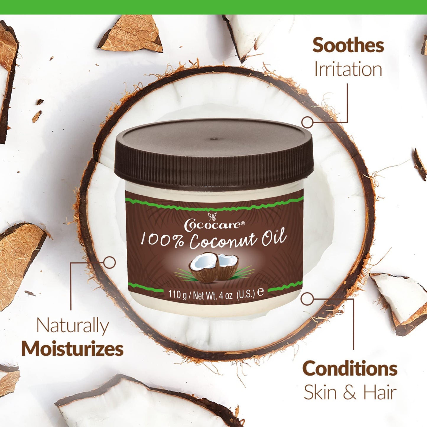 Cococare 100% Pure Coconut Oil for Skin, Hair, Face and Body - Plant-Based Daily Moisture Support, Easy to Scoop or Pour for Everyday Use, Use for Dry