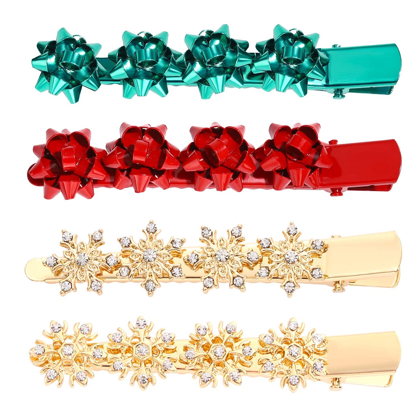 Christmas Hair Clip Hairpin Rhinestone Winter Snowflake Bow Shape Alligator Hair Clip Xmas Holiday Party Hair Barrette Hair Accessories For Woman (Bow