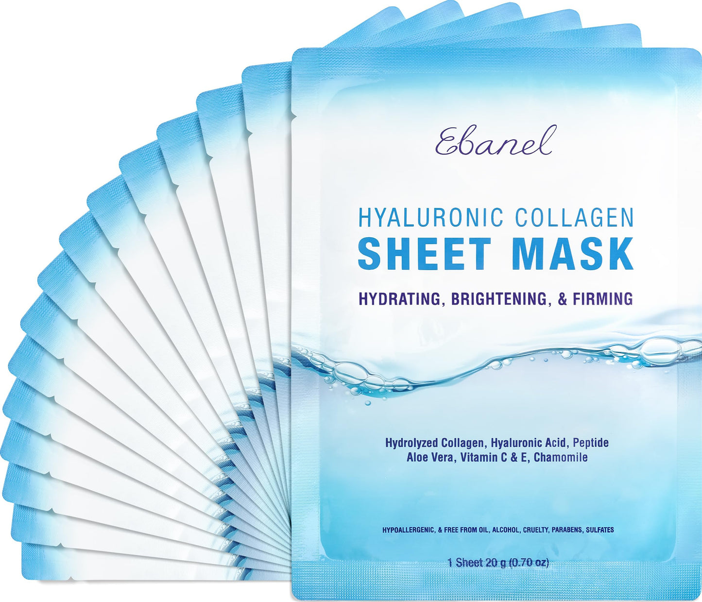 Ebanel 15 Pack Collagen Face Mask with Hyaluronic Acid, Vitamin C, Peptide, Aloe, Instant Brightening Hydrating Face Masks Skincare Korean Sheet