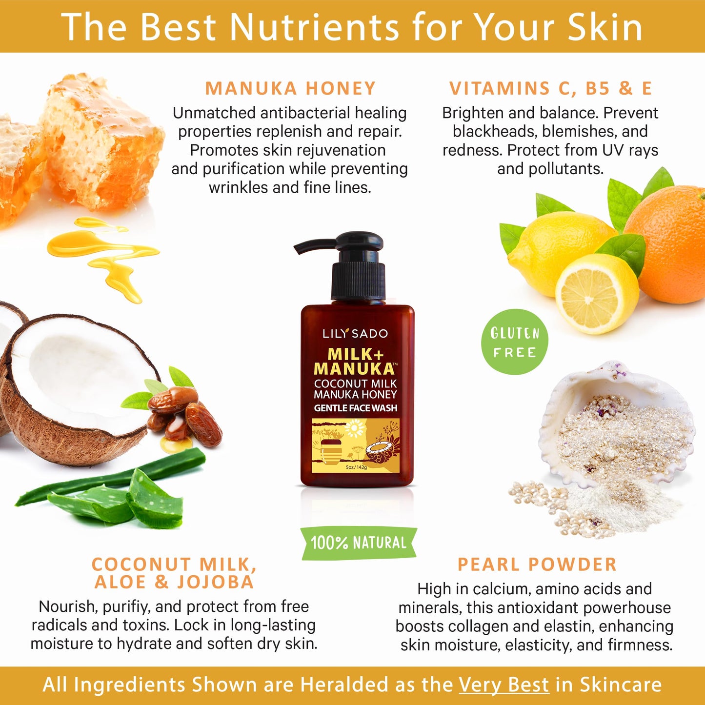LILY SADO MILK+MANUKA™ Coconut Milk & Manuka Honey Gentle Gel Face Cleanser - Natural Cruelty-Free Facial Wash Cleanses, Balances, Soothes & Hydrates