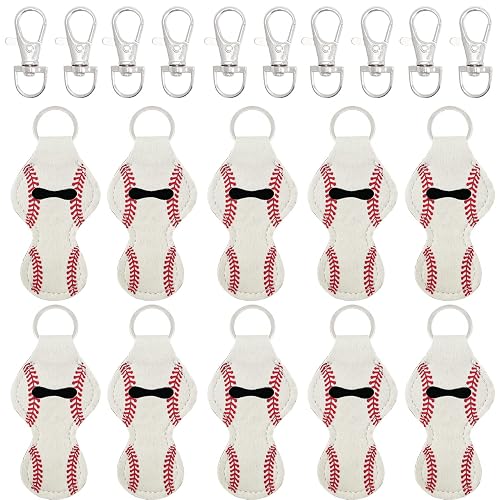 allydrew 10 Pack Chapstick Holder Keychain, Keyring for Lip Balm Lip Gloss Lipstick with 10 Pieces Metal Keyring Clasps, Baseball/Softball