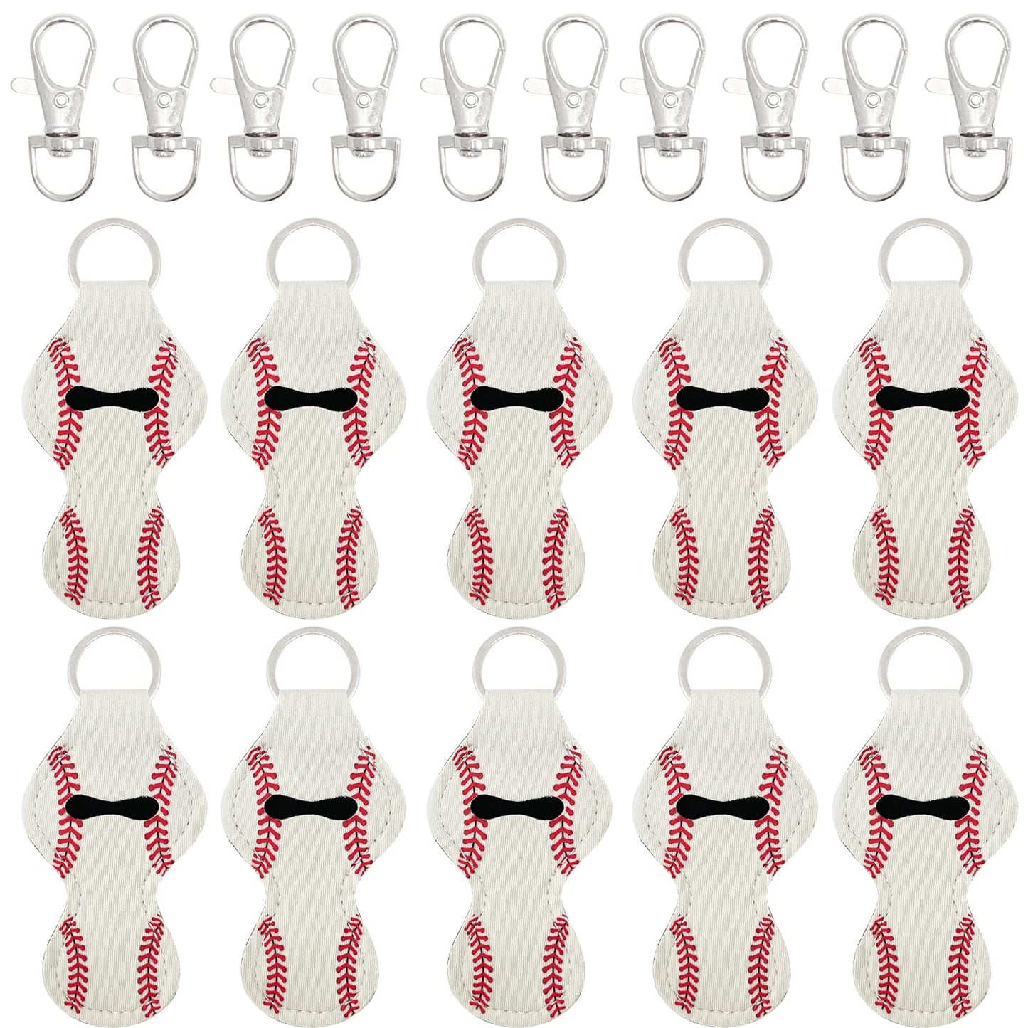 allydrew 10 Pack Chapstick Holder Keychain, Keyring for Lip Balm Lip Gloss Lipstick with 10 Pieces Metal Keyring Clasps, Baseball/Softball