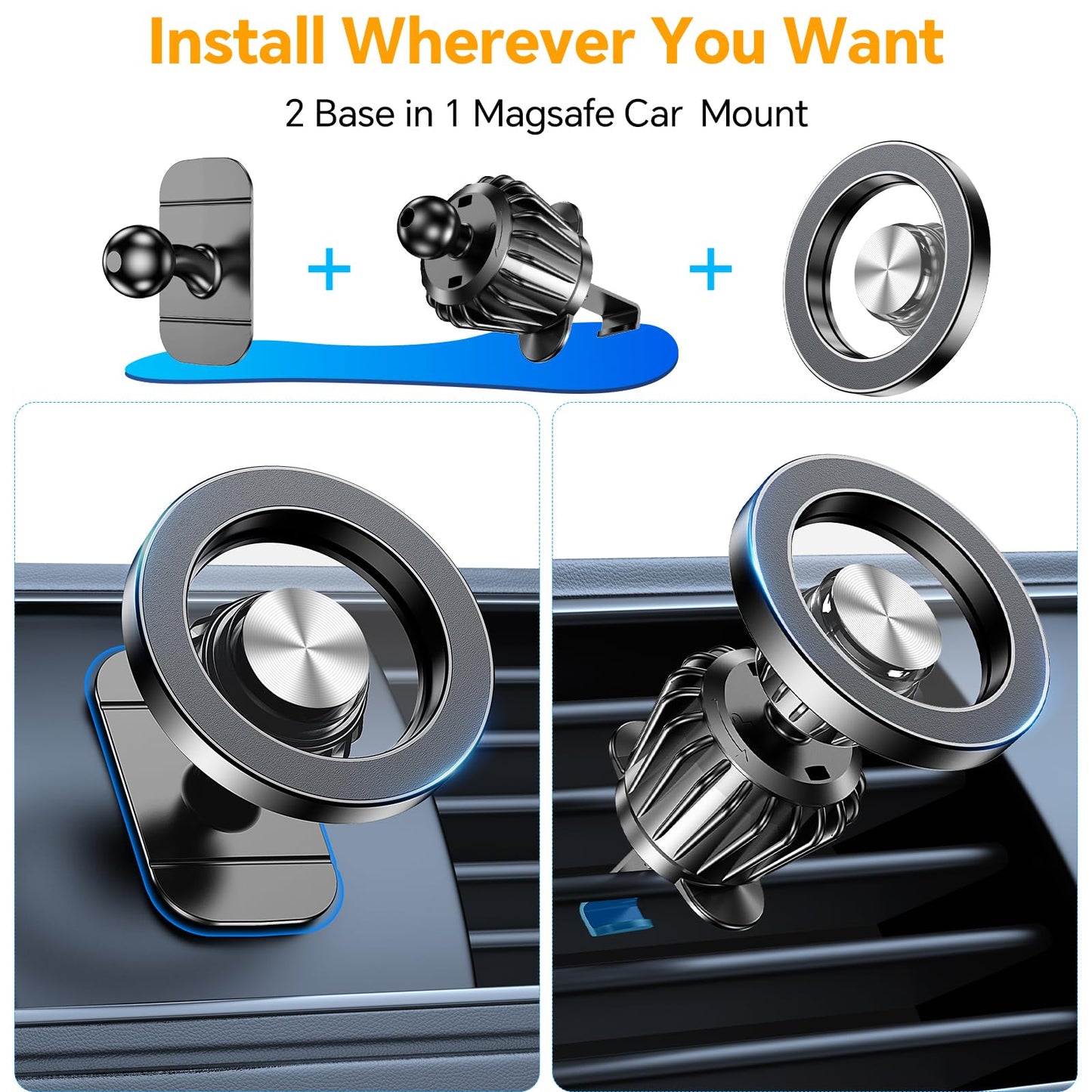 Kaistyle MagSafe Car Mount – 20X Strong Magnets, 360° Magnetic Phone Holder for iPhone 16–12 Series