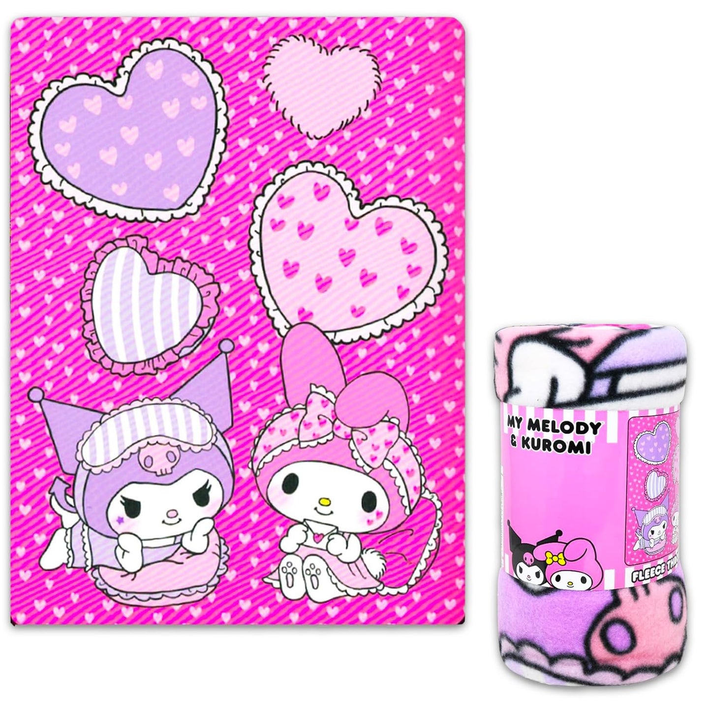 Sanrio Fleece Blanket Set - My Melody and Kuromi Blanket Bundle with Hello Kitty Stickers, Tattoos, More for Kids Toddlers Children | 45” x 60” My…