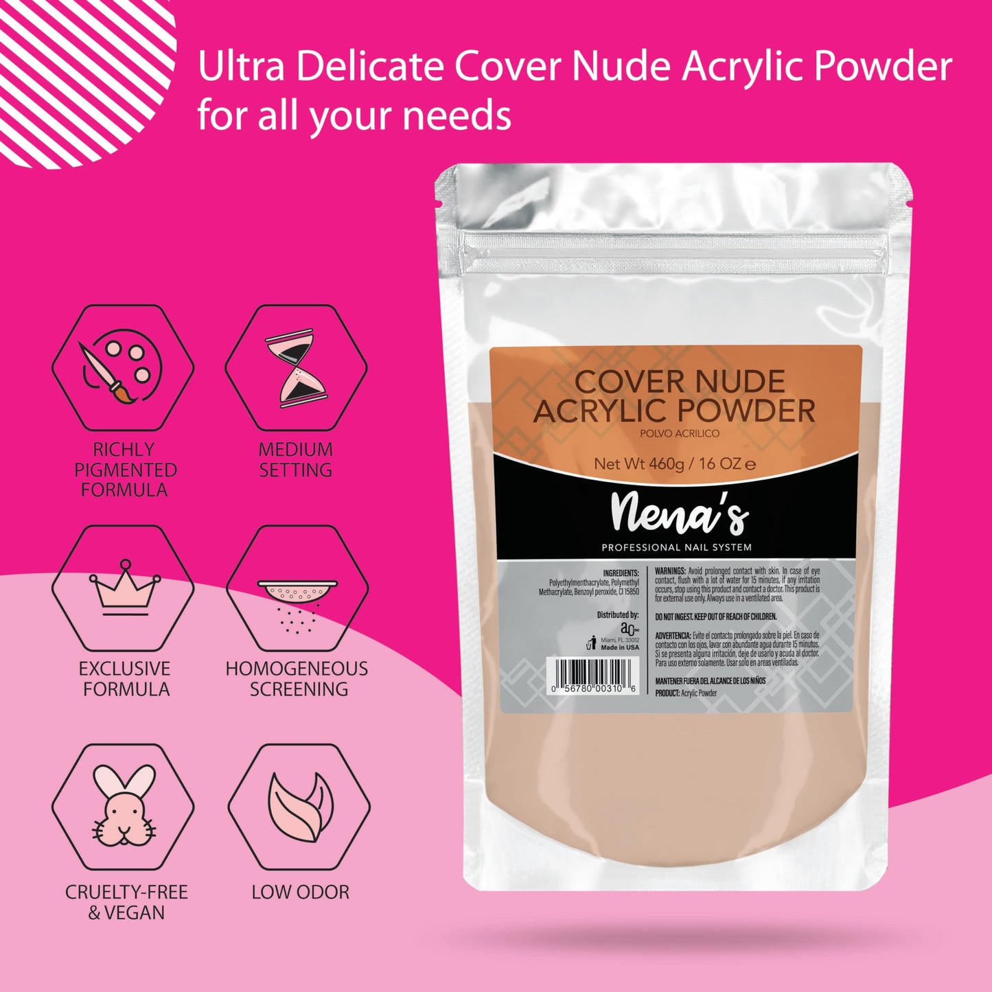 Nena's Superior Sculpting Powder Professional Acrylic Nail System Clear Blush Pink Medium Pink 16 oz 460 g (Cover NUDE) Beauty & Personal Care Nena's