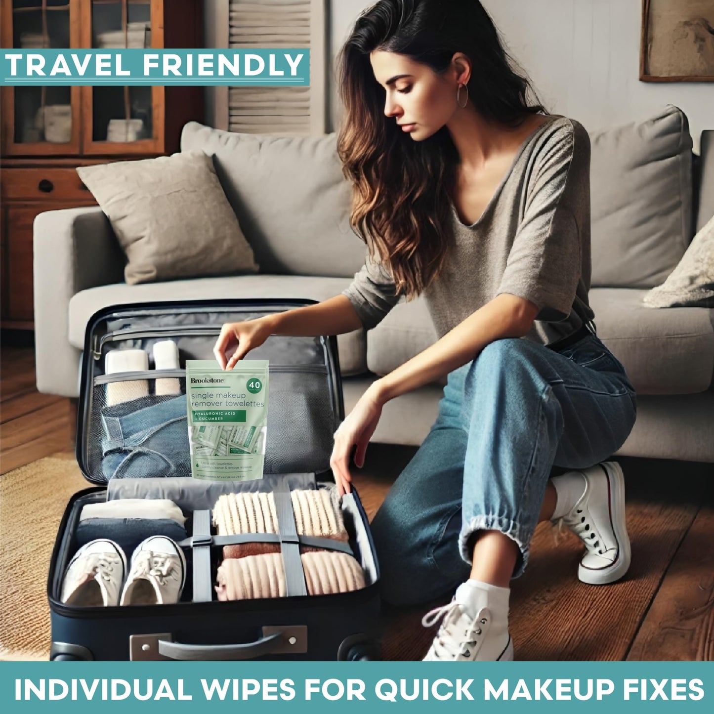 Brookstone Makeup Remover Wipes Individually Wrapped - Bulk Eye & Face Wipes for Travel, Single Makeup Remover Packets for Mascara, Oil & Dirt Beauty and Personal Care Pink Sky