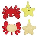 Bleu Bath (2 Pack) Animal Body Scrubber Natural Linen Shower Ball for Toddler Kids Gentle Exfoliating Bath Sponge Loofah Pouf in Yellow Starfish Red