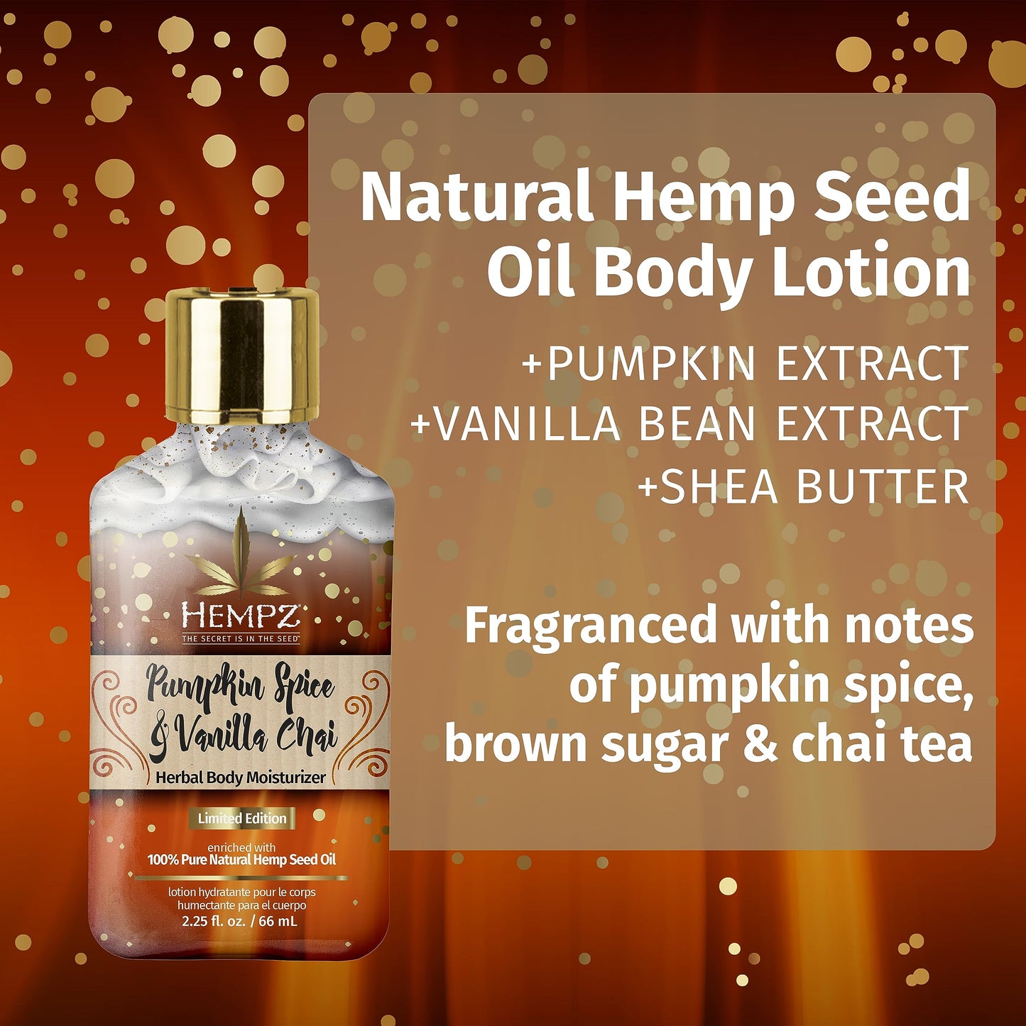 Limited Edition Pumpkin Spice & Vanilla Chai Herbal Moisturizing Body Lotion (2.25 Oz) - Fall Scented Body Lotion for Women or Men with Dry or