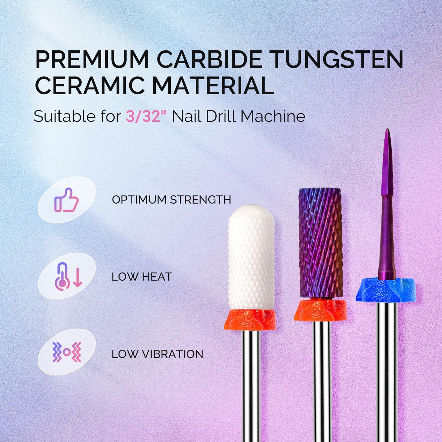 MelodySusie 3Pcs Nail Drill Bits Set, 3/32'' Tungsten Ceramic Bits, Flame Hexagon, Flat Top Small Barrel and Smooth Top Large Barrel Bits, Suitable Beauty and Personal Care MelodySusie