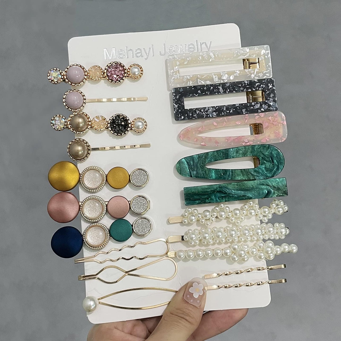 Mehayi 20 PCS Macaron Pearl Acrylic Resin Fashion Hair Clips Set, Cute Hair Barrettes Bobby Pins, Boho Fancy Hairpin Accessories Headwear Styling