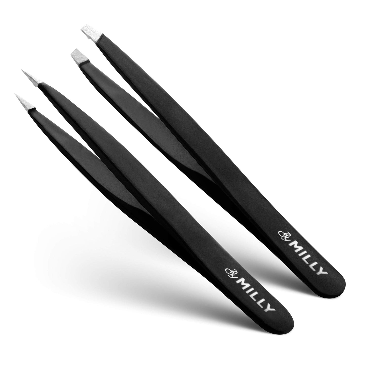By MILLY Precision Tweezers Set | Slanted & Pointed Tip Tweezers Kit | High Carbon Stainless Steel | Aligned & Hand-Filed Tweezer Set Professional |