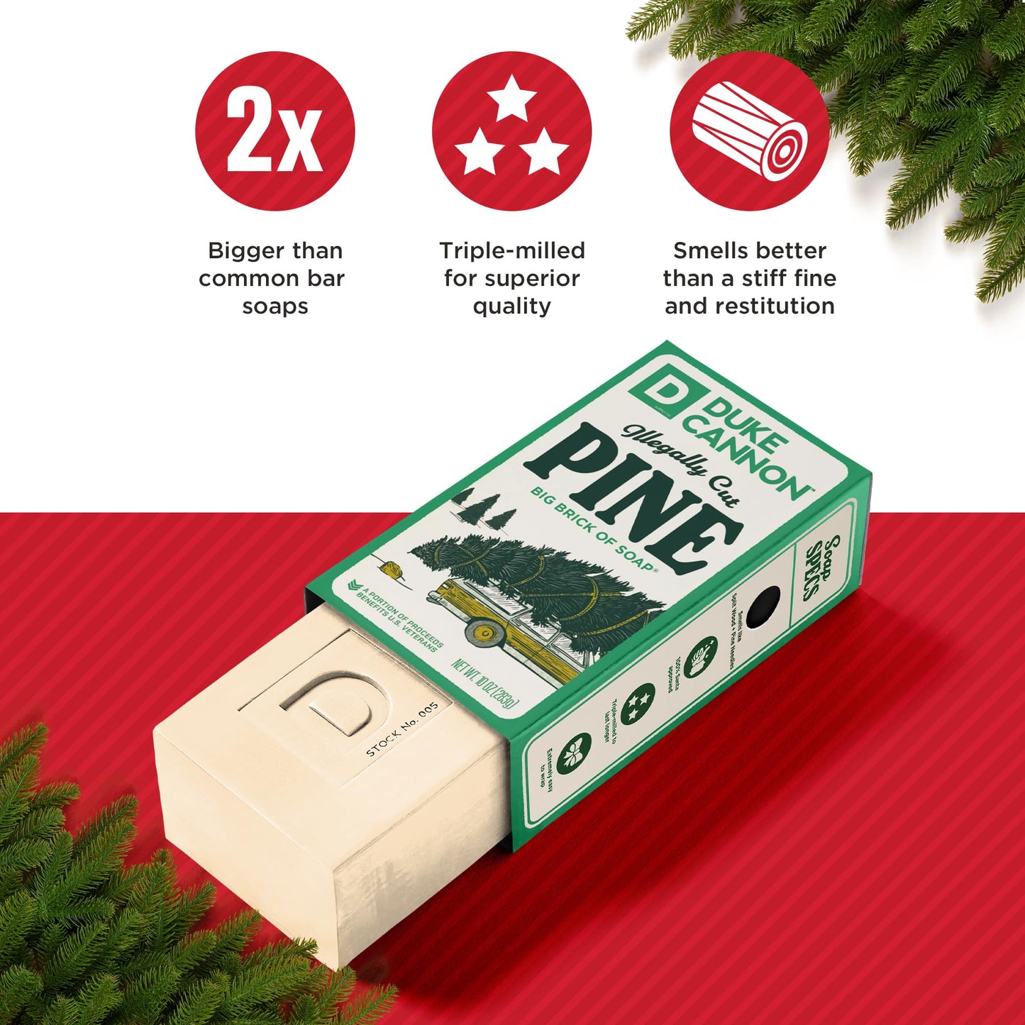 Duke Cannon Supply Co. Big Brick of Soap Bar for Men Holiday Edition - Illegally Cut Pine (Fresh Cut Pine Scent), 10 oz. (1 Pack)