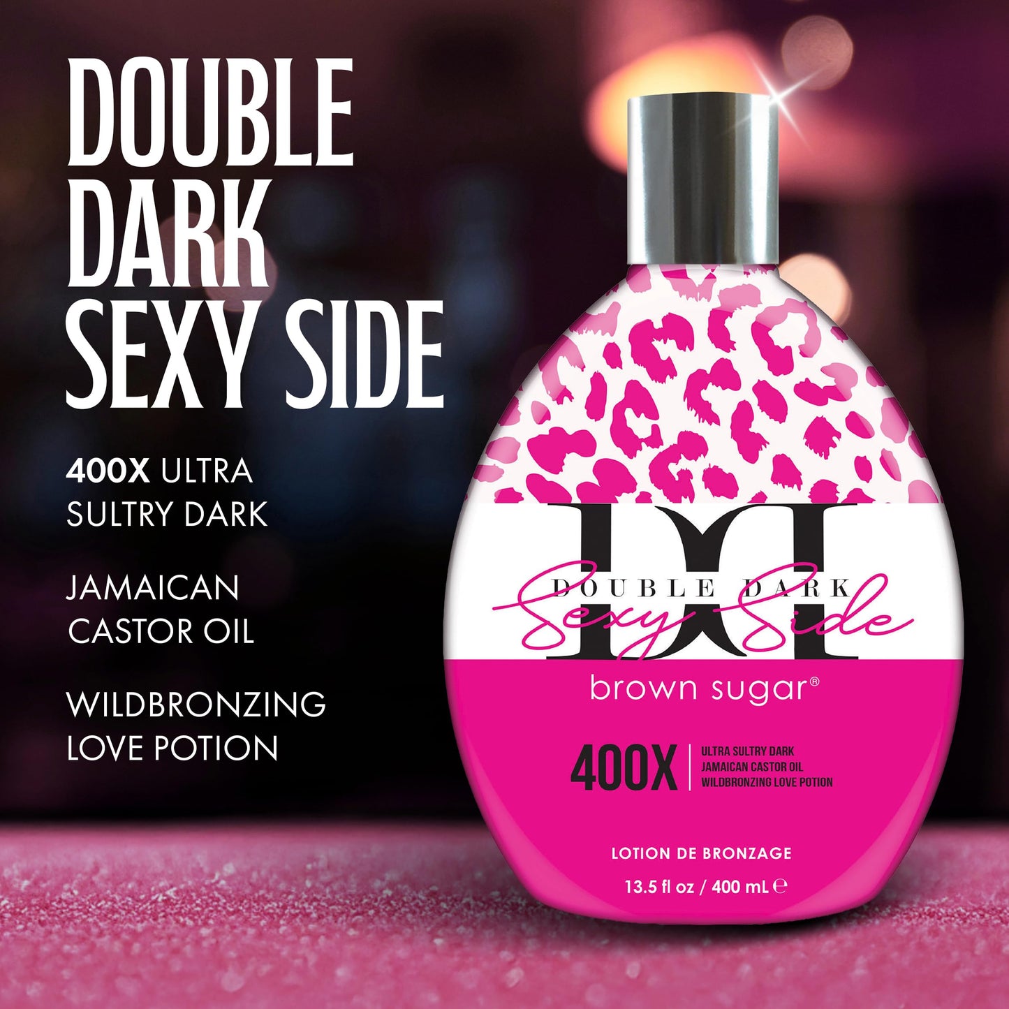 Brown Sugar Double Dark Sexy Side Tanning Lotion, 400X Wildbronzer with Jamaican Black Castor Oil, Double Carrot Oil, Hyaluronic Acid & Peptides, 13.5