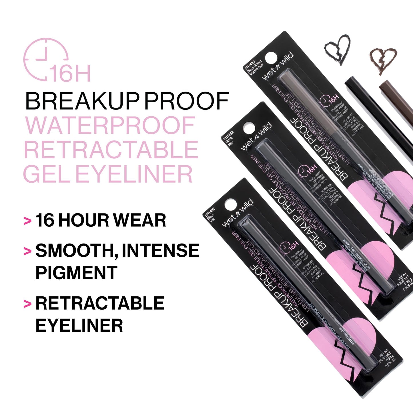 wet n wild Mega Last Breakup Proof Waterproof Retractable Gel Eyeliner - Ultra Pigmented 16-Hour Long Wear, Smudge Proof Satin Finish Formula