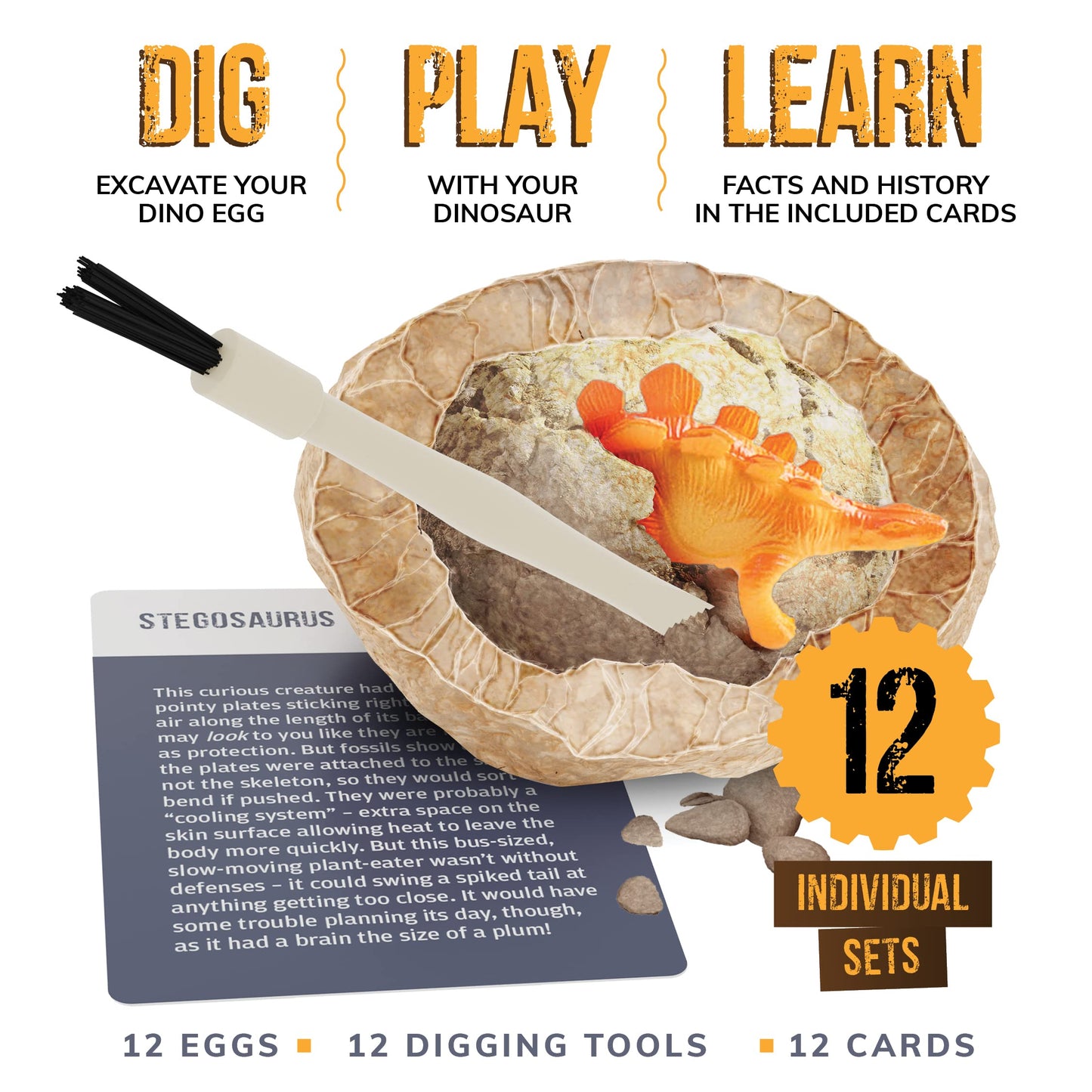 Dan&Darci Dig a Dozen Dino Egg Kit – Dinosaur Toys for Kids Ages 3-12, 12 Surprise Dino Eggs, STEM Science Activity & Party Gift