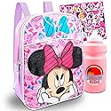 Disney Minnie Mouse Mini Backpack For Girls, Kids ~ 3 Pc Bundle With 12" Minnie School Bag, Water Bottle, Stickers, and More (Minnie Mouse School Supplies Set)
