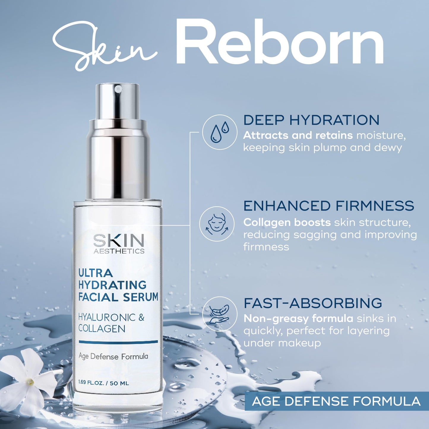 Skin Aesthetics Hyaluronic Acid Serum for Face - Dermatologist Tested - with Collagen for Anti-Aging, Ultra Hydrating, Fine Lines, Wrinkles & Acne