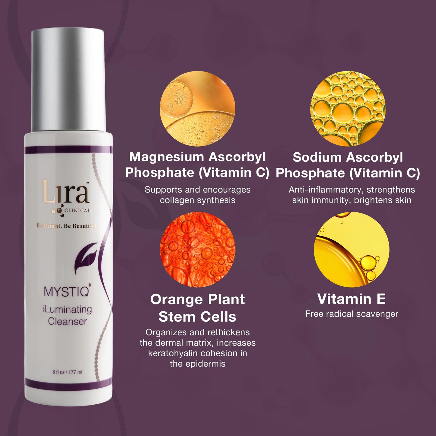 Lira Clinical MYSTIQ iLuminating Cleanser - Moisturizing Face Wash with Vitamin C, Orange Plant Stem Cells, and Plant Extracts - Gentle Facial