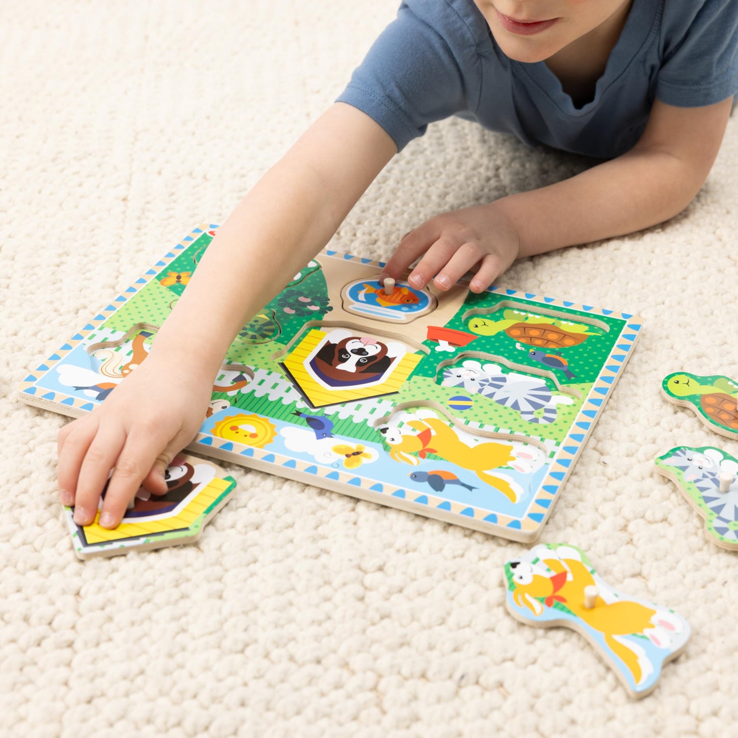 Melissa & Doug 4 Pack Wooden Peg Puzzle Set – Vehicle, Farm, Safari & Pet Animals – Educational Puzzles for Toddlers Ages 2+